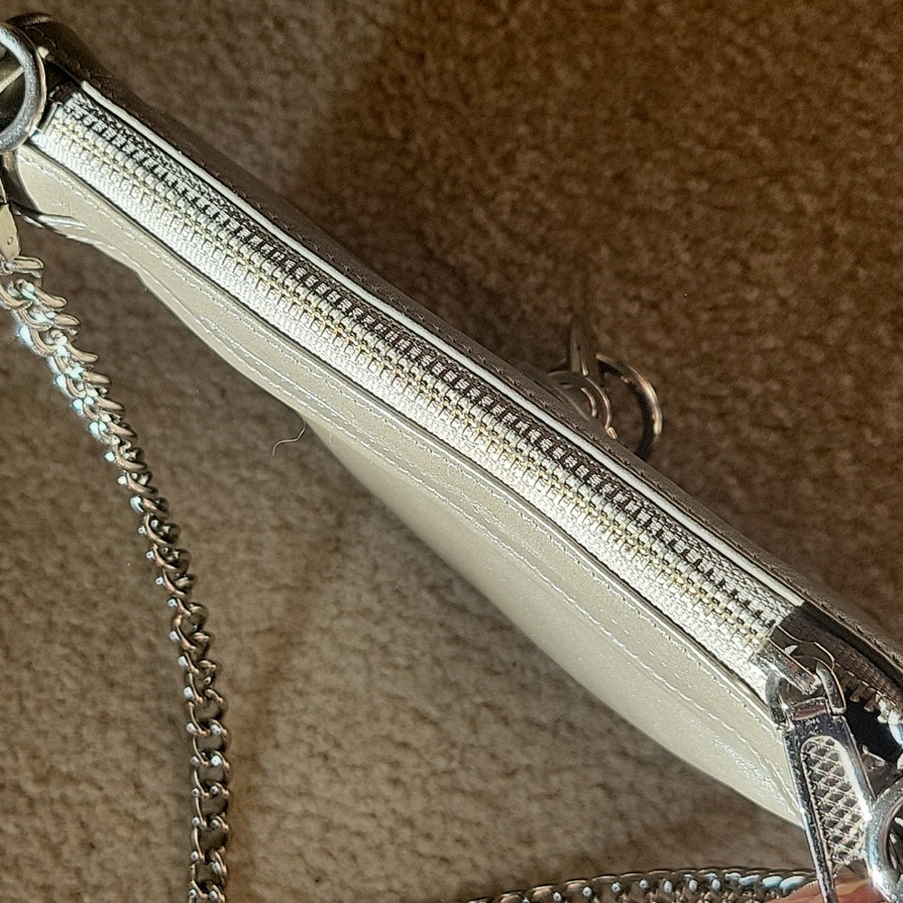 Rebecca Minkoff Metallic Silver Leather Mini MAC Crossbody Bag Studded Bottom - Picture 10 of 17